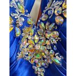 Tony Bowls  Paris Pageant Gown Prom Wedding Sapphire Blue Jeweled Halter Train  6 Photo 2