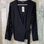 INC. International Concepts Medium Velvet Burnout Bell Sleeve Black Wrap Tie Top Photo 0