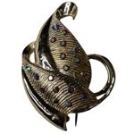 Vintage Gold Tone Leaf Brooch With Encrusted Aurora Borealis Rhinestones u Photo 0
