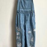 ZARA Basic Z1975 Denim Distressed Button Overalls Jumpsuit Light Wash Small Photo 3