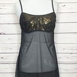 Victoria's Secret Victoria’s Secret Gold Sequin & Sheer Black Mesh Lingerie Chemise Size Small Photo 2