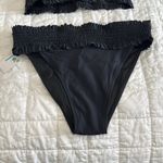 Beachsissi  Solid Black Smocked Stringy Selvedge Bikini Set sz L Photo 2