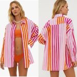 Beach Riot  Alexa Coverup‎ Button Down Top Pink Orange Petite Large Photo 1