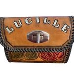 Vintage Handmade Tooled Leather Wallet Rose Design Snap Closure Lucille 5" x 4" Black Photo 0