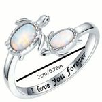 Mommy and Baby Turtle Silver “I Love You Forever” Adjustable Ring 6 Photo 4
