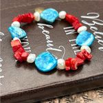 Vintage Y2K Shell Coral Pearl Stretch Bracelet – Red Blue Beaded Photo 2