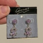 NWT Silver Tone Lilac Rhinestone Floral Earrings Glam Ames Faux Diamond Chic Classy Purple Photo 6