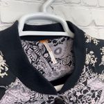 Free People  Bomber Jacket Black Purple Floral Snap Close Lightweight Boho Size S Photo 7