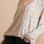 NWT Womens Boutique Bib Oversized V Neck Animal Print Mixed Media Top Tunic Photo 1