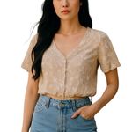 Bershka  DAISIES FLORAL BUTTON DOWN CROPPED BABY DOLL TOP VNECK TOP Photo 1