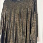 Iman Black Gold Metallic Glitter Sparkle Blouse Asymmetric Hem Top Size Small Photo 5