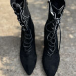 Unbranded Women's 4 Inch Block Heeled‎ Suede Lace Up Boots With Size Zipper Black Photo 0