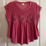 Anthropologie Swing Mixed Media Mesh Lace Jersey Top Rose Pink Size Medium *FLAW Photo 0