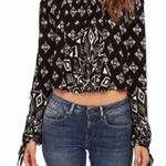 Free People Linen Blend Dazed Swing Crop Top Black White Geo Print, Size Large Photo 0