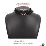 Goth Black Faux Leather Silver Heart Choker Photo 4