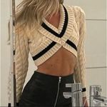 Amazon Open Front Long Sleeve V Neck Button Lettuce Trim Crop Sweater | Size: M Photo 1