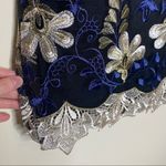 Lulus Dress Karina Embroidered Black Blue Floral Peplum Elegant Crochet Lace Photo 2