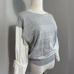 Women’s Gray crewneck knit top with accent sleeves size small Photo 2