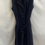 H by Halston Halston Navy Dress Womens Size 8 Linen Blend Belted Sleeveless Career Business Photo 0