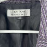 Tahari  single button plaid black purple faux leather trim blazer office preppy Photo 4
