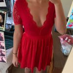Boohoo Red Lace  Plunge Skater Dress Photo 3