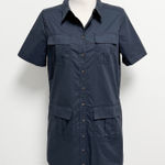 Tuckernuck  Navy Blue Short Sleeve Button Up Napa Poplin Cargo Shift Dress Large Photo 0