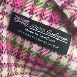 100% Cashmere Scarf Made in Scotland Unique Plaid Pink Green Pale Yellow Photo 3