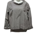 J.Crew  Sz 10 Funnel Neck Striped Crisp Shirt Button Shoulder Black White Hi-Lo Photo 2