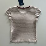 Brandy Melville  Burgundy, Pink and Cream Striped Tee Photo 3