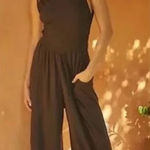 Free People NWT  Beach Women's Black Dream Jumpsuit Sleeveless Wide Leg Sz Large Photo 0