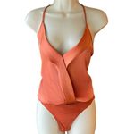LULUS Nights Out Terra Cotta Orange Satin Surplice Bodysuit ~ Women's Size SMALL Photo 7