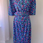 Vintage ‘90s Papell Boutique Multicolored Geometric Print Half Sleeve Midi Dress Blue Size 14 Photo 2