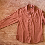 prAna  XL Hidden Button  Women’s Long Sleeve Shirt Orange Brown Tencel Photo 0