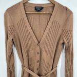 Pendleton  Ribbed Knit Cardigan Belted Long Sleeve V Neck Tan Silk Cotton Blend Photo 3