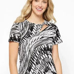 DKNY  Print Knot Cutout T-Shirt in Black White Combo Soft Short Sleeves SZ M #189 Photo 0