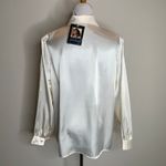 Jaclyn Smith VIntage NWT Satin Pleat Front Embroidered Placket Blouse IVory Sz 12 Photo 1