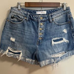 KanCan Jovana Ultra Hi‎ Rise Shorts Medium Wash Distressed Button Fly Jean Denim Blue Size 29 Photo 0