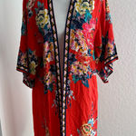 Flying Tomato Red Floral Kimono Duster Size M/L Boho Photo 0