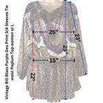 Bill Blass Vintage  Purple Geo Print 3/4 Sleeves Tie waist Peplum Top women sz L Photo 1