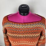 New Crochet Sweater Handmade Crop Multicolor Striped Boat Neck Off Shoulders OS Orange Size M Photo 10