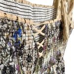 Karen Millen  Placed Border Print Tie Strap Metallic Smocked Midi Dress US 20 Photo 7