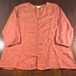 J. Jill PureJill 100% Linen Burnt Orange Button Front 3/4 Sleeve Blouse Size M Size M Photo 0