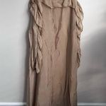 AGLAIA MIA off shoulder Silk midi dress lined long sleeve ruffle oversized Tan Photo 2