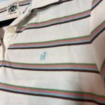 Old Navy Vintage  Polo Shirt Striped Cream Brown Green Blue Womens Size Large Y2K Photo 3