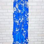 Lulus  NWT Sun Salutation Royal Blue Floral Print Ruffled Wrap Maxi Dress Size L Photo 4
