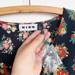 RIXO • Staci Dress maxi rayon dark floral tie waist puff sleeve button front Blue Size 8 Photo 3