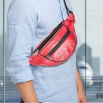 Unisex Blue Leather Waist Bag fanny pack Photo 7