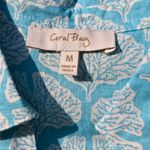 Coral Bay Linen Sleeveless Button Front Shirt Turquoise & White M Blue Size M Photo 1