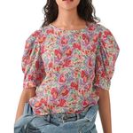 Ba&sh Amael Multicolor Floral Print Puff Sleeve Round Neck Blouse Size Medium Photo 0