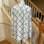 Loft Plaid Button-Down Shirt White Blue Classic Casual Business office - Size XL Photo 5